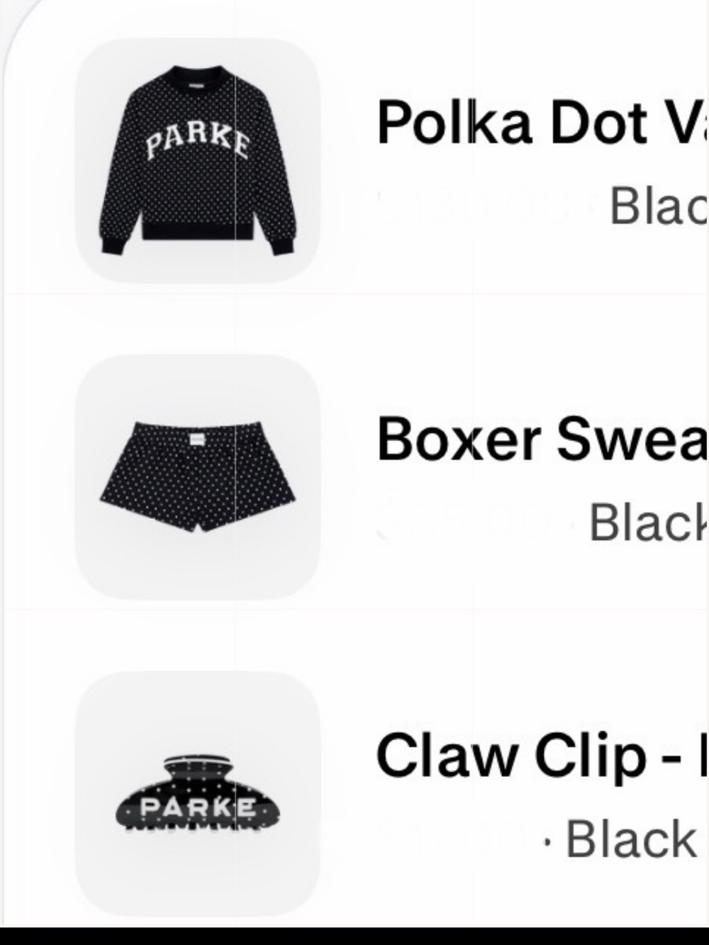 PARKE  SOLD OUT Polka Dot Varsity Mockneck + Boxer Shorts + Claw Clip